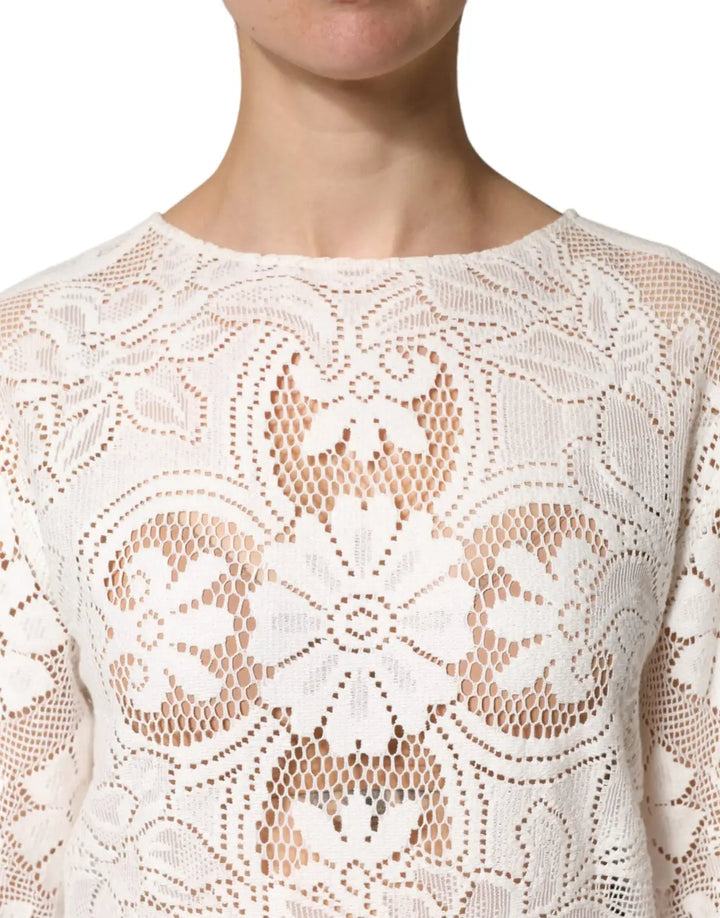 Dolce &amp; Gabbana White Embroidery Lace Cotton Blouse Top