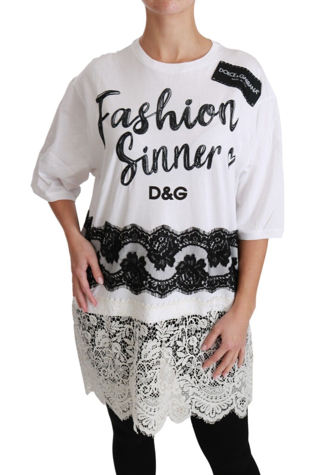 Dolce &amp; Gabbana - White Fashion Sinner Cotton Lace T-shirt Top