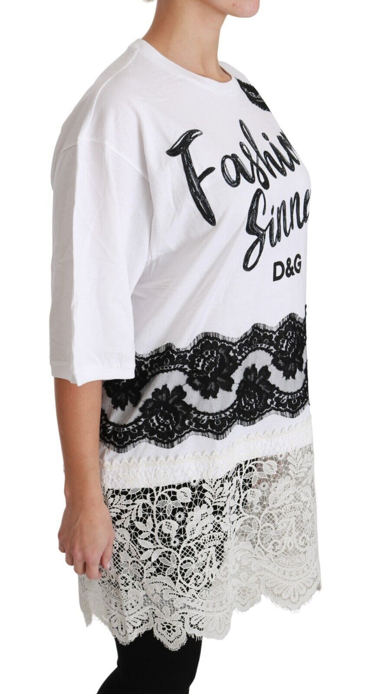 Dolce &amp; Gabbana - White Fashion Sinner Cotton Lace T-shirt Top