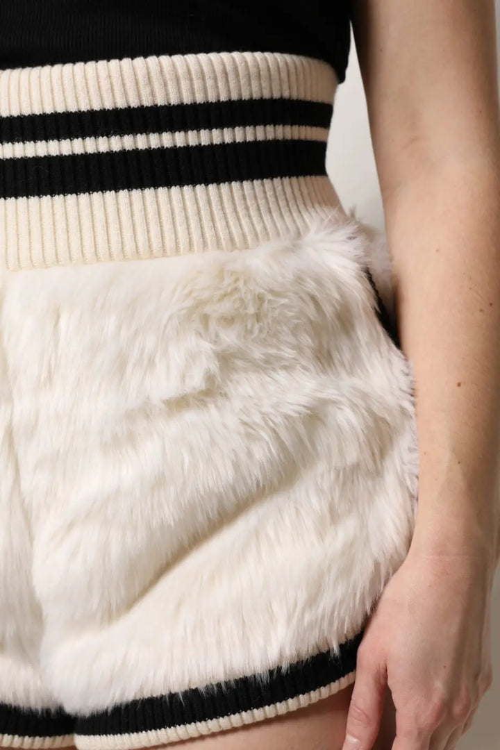Dolce &amp; Gabbana White Faux Fur High Waisted Hot Pants Short