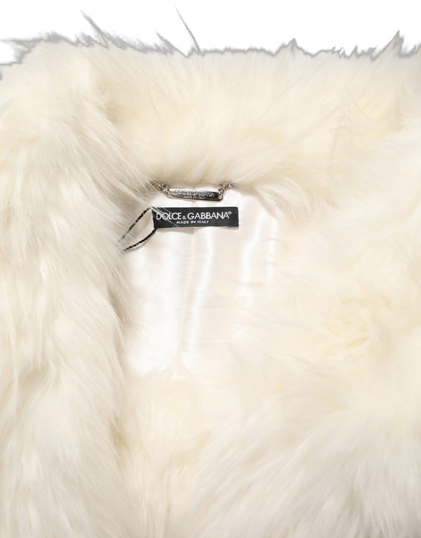 Dolce & Gabbana Coats Jackets - White Faux Fur Long Sleeves Coat Jacket