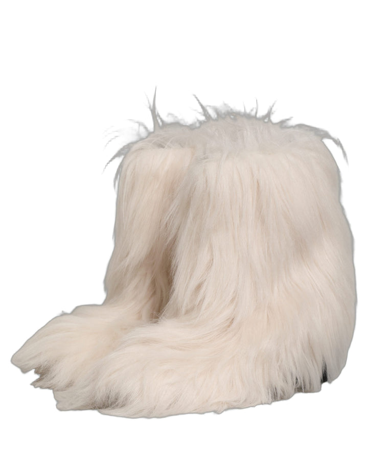 Dolce &amp; Gabbana White Faux Fur Mid Calf Men Boots Shoes