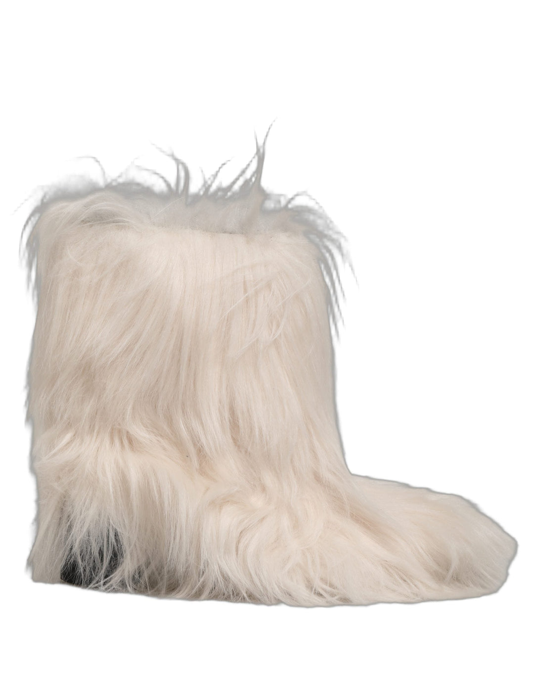 Dolce &amp; Gabbana White Faux Fur Mid Calf Men Boots Shoes