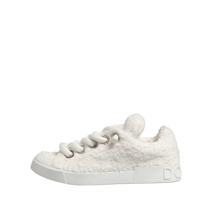 Dolce & Gabbana White Faux Shearling Low Top Sneakers Shoes