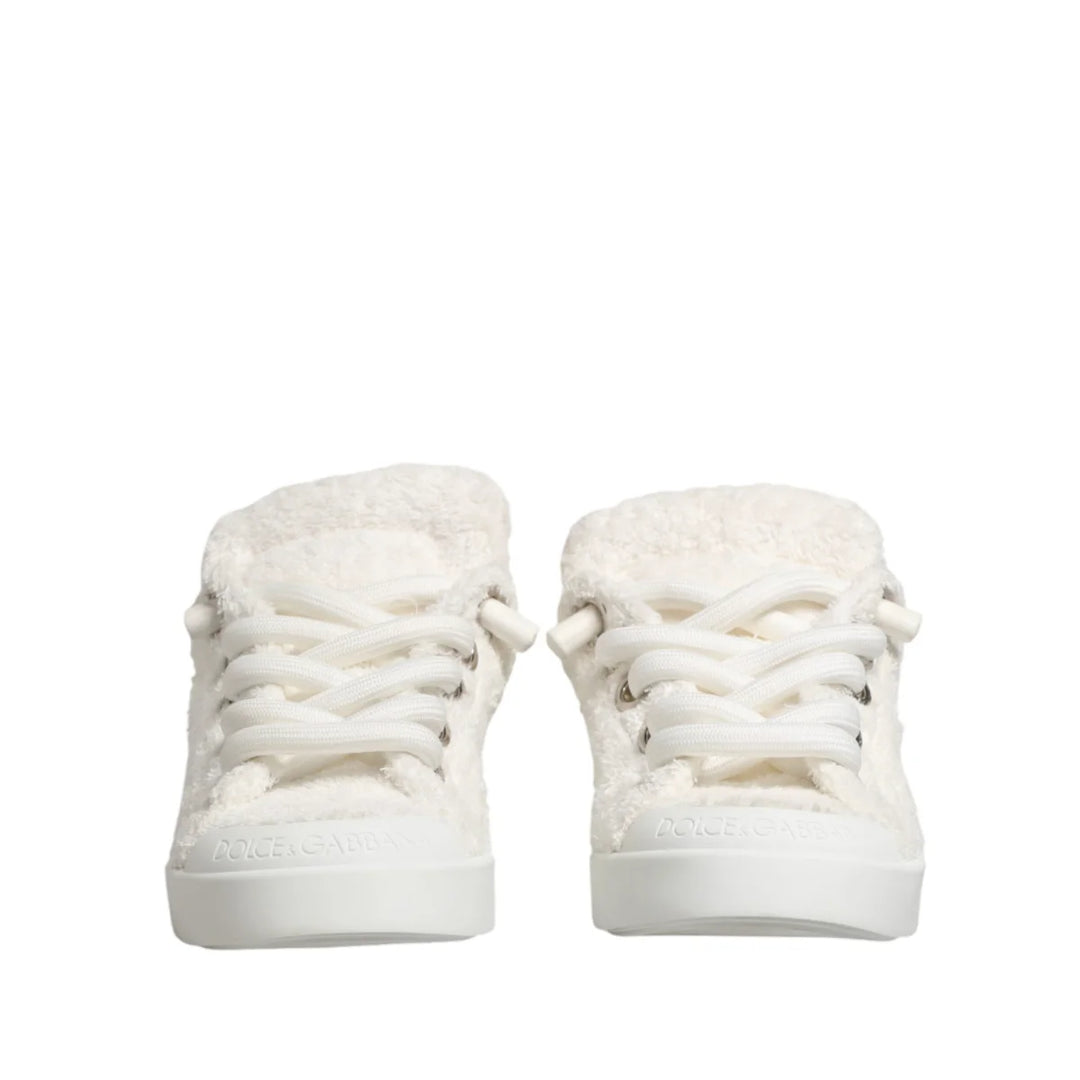 Dolce & Gabbana White Faux Shearling Low Top Sneakers Shoes