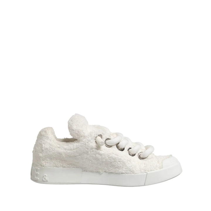 Dolce & Gabbana White Faux Shearling Low Top Sneakers Shoes