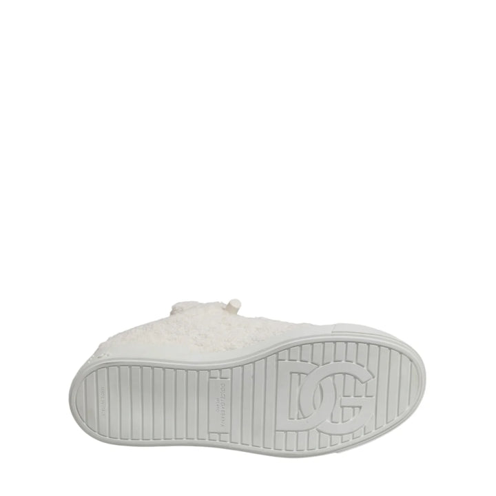 Dolce & Gabbana White Faux Shearling Low Top Sneakers Shoes