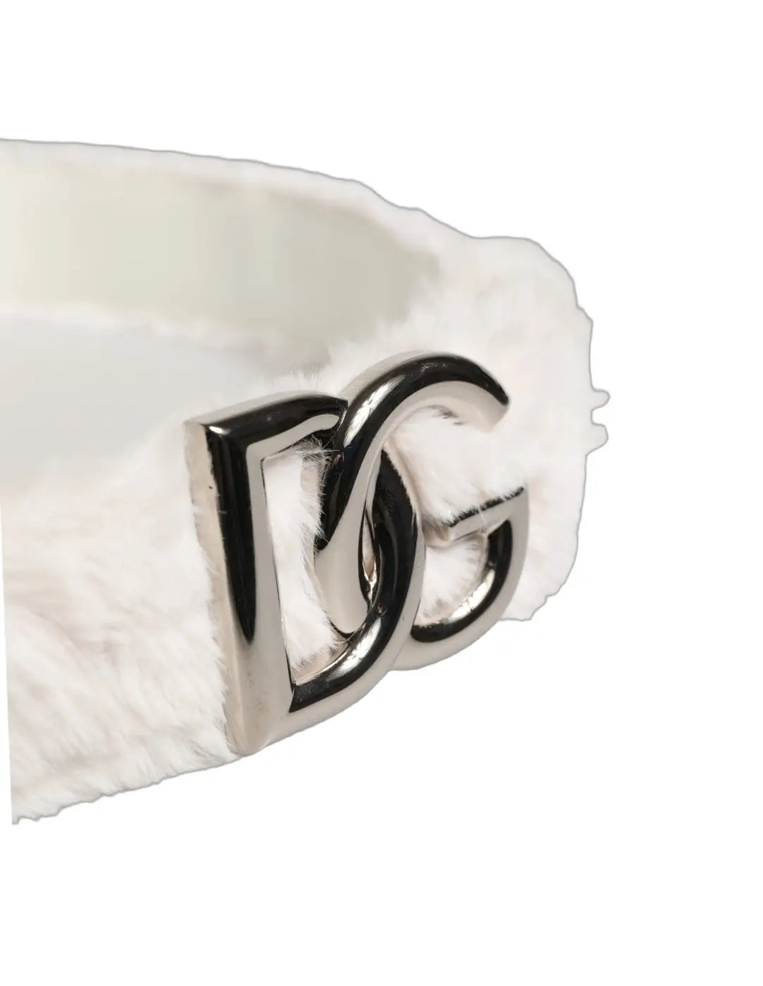 Dolce &amp; Gabbana White Fleece Silver DG Logo Metal Buckle Belt