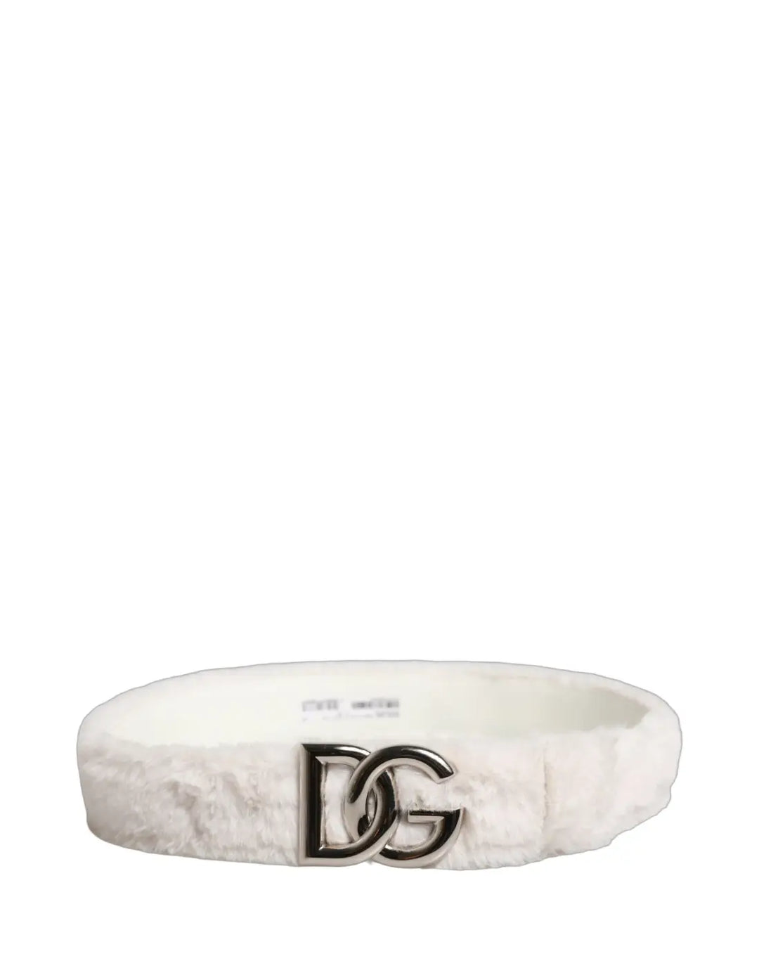 Dolce &amp; Gabbana White Fleece Silver DG Logo Metal Buckle Belt
