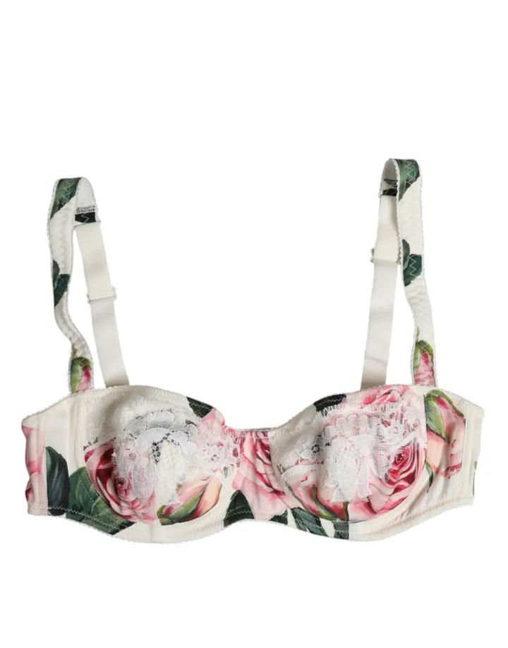 Dolce &amp; Gabbana White Floral Balconette Underwired Bra Underwear