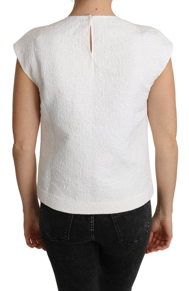 Dolce &amp; Gabbana - White Floral Brocade Blouse Cotton Top
