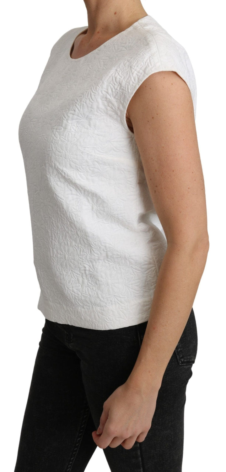 Dolce &amp; Gabbana - White Floral Brocade Blouse Cotton Top