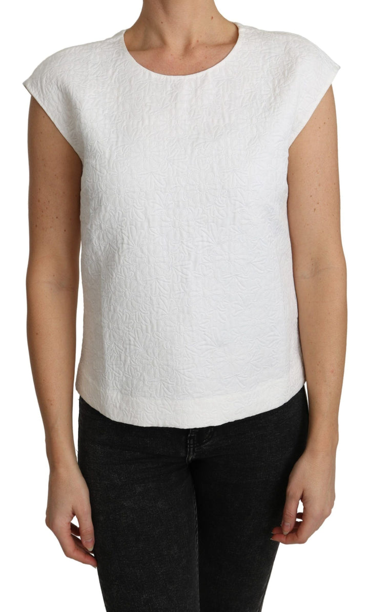 Dolce &amp; Gabbana - White Floral Brocade Blouse Cotton Top