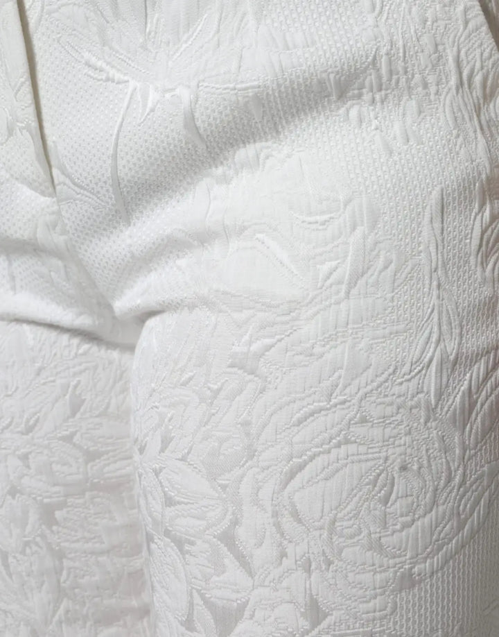 Dolce &amp; Gabbana White Floral Brocade Cotton Cropped Pants