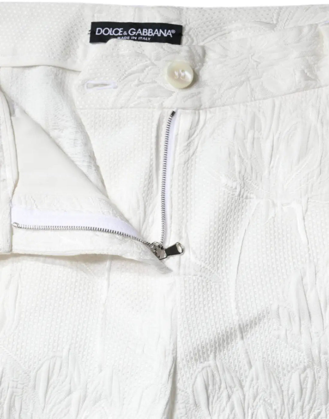 Dolce &amp; Gabbana White Floral Brocade Cotton Cropped Pants