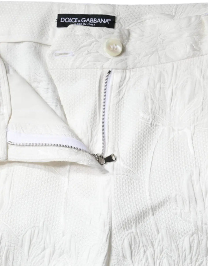 Dolce &amp; Gabbana White Floral Brocade Cotton Cropped Pants