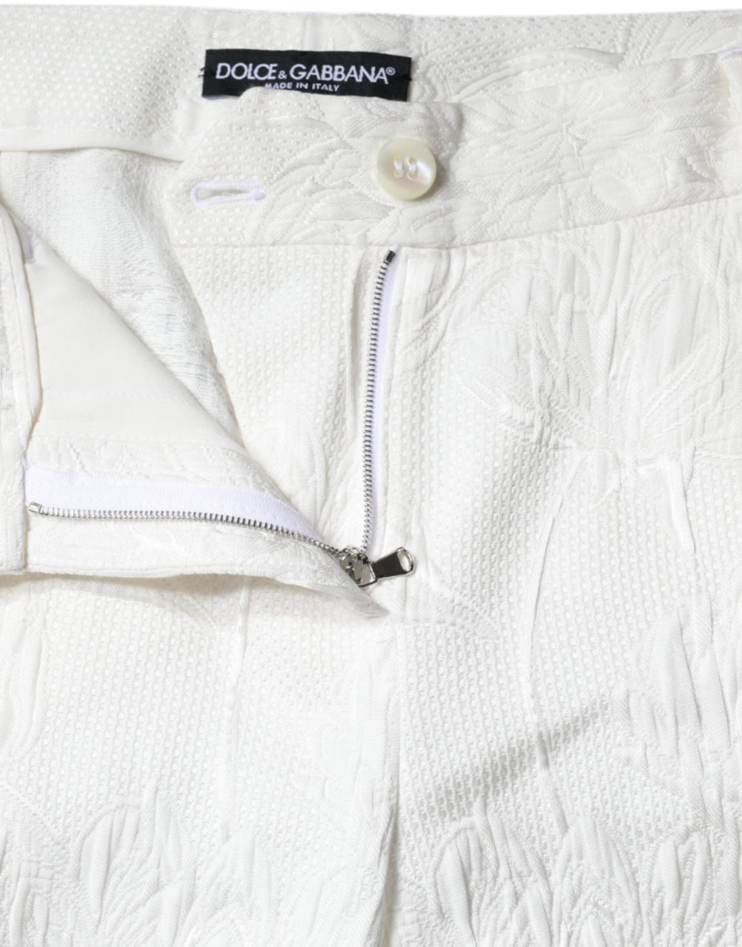 Dolce &amp; Gabbana White Floral Brocade Cotton Cropped Pants