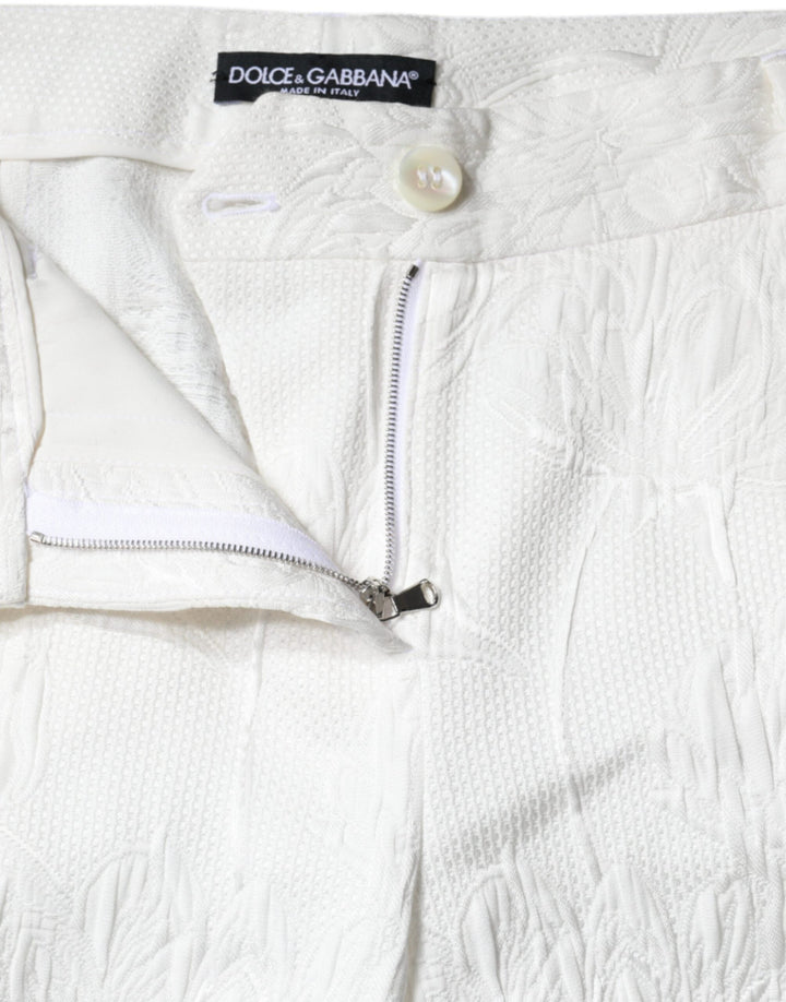 Dolce &amp; Gabbana White Floral Brocade Cotton Cropped Pants