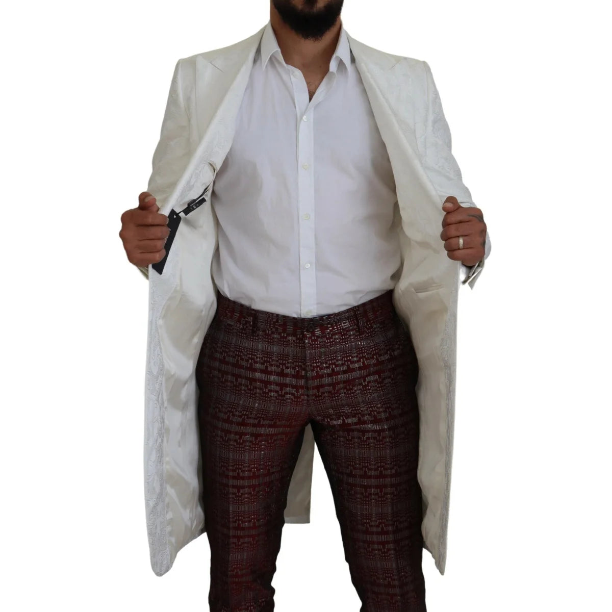 Dolce Gabbana White Floral Brocade Trench Coat &