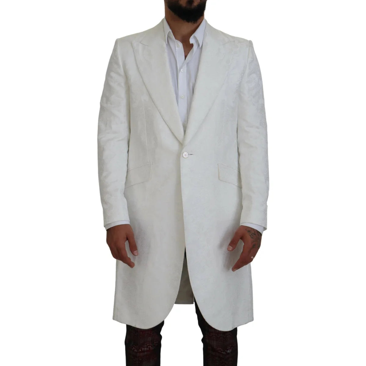 Dolce Gabbana White Floral Brocade Trench Coat &