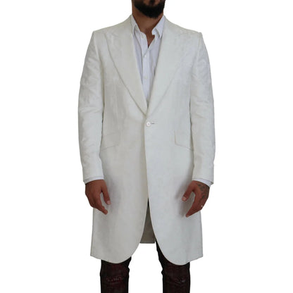 Dolce Gabbana White Floral Brocade Trench Coat &