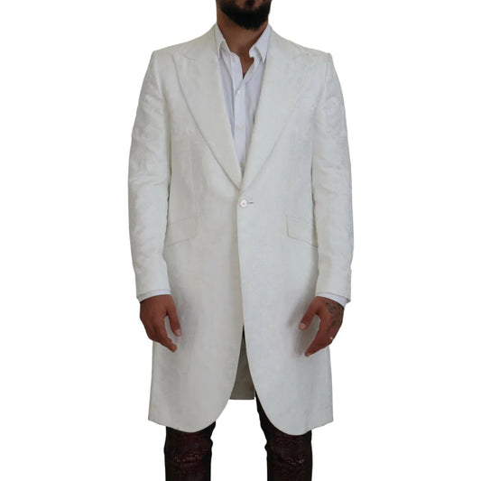 Dolce Gabbana White Floral Brocade Trench Coat &