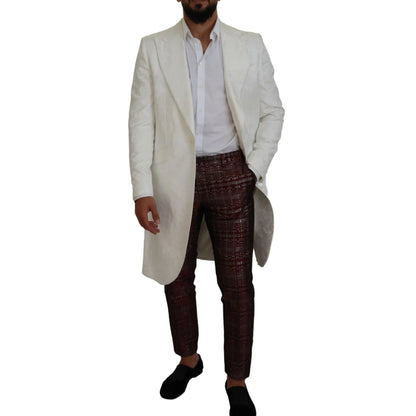 Dolce Gabbana White Floral Brocade Trench Coat &