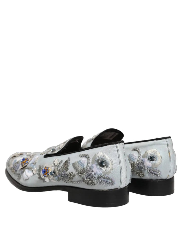 Dolce &amp; Gabbana White Floral Embellished Men Loafers Shoes