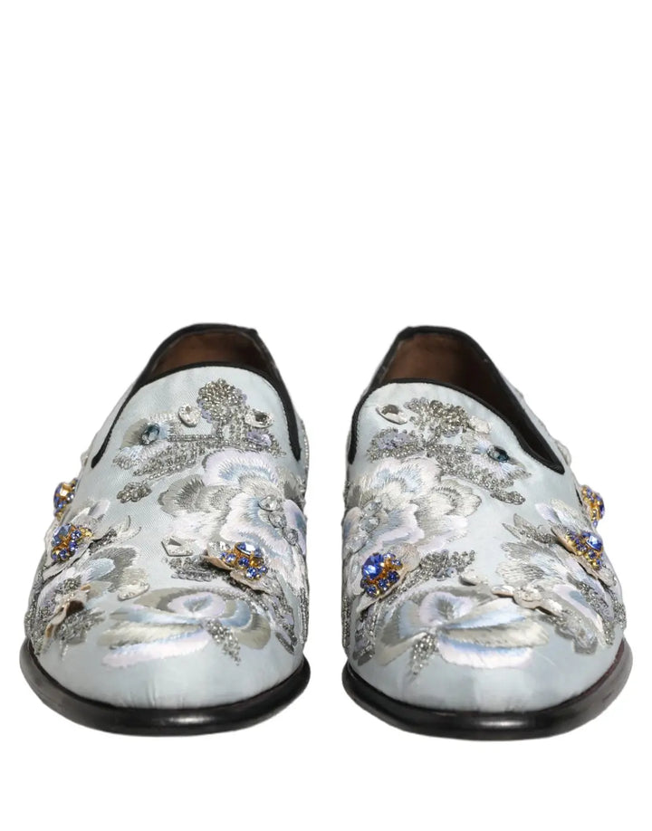 Dolce &amp; Gabbana White Floral Embellished Men Loafers Shoes