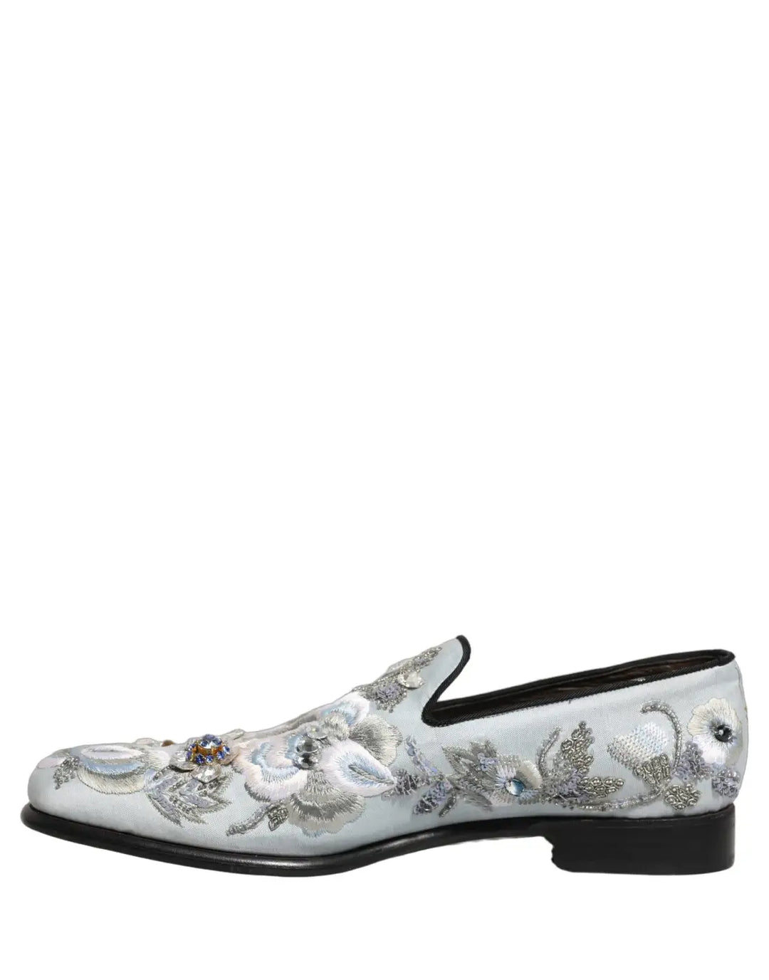 Dolce &amp; Gabbana White Floral Embellished Men Loafers Shoes