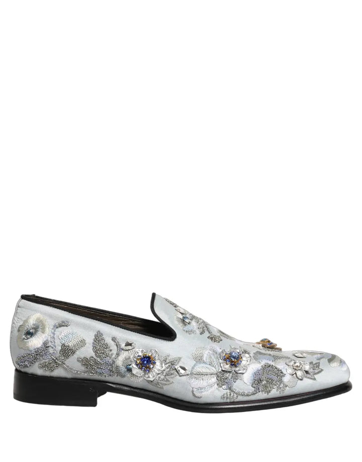 Dolce &amp; Gabbana White Floral Embellished Men Loafers Shoes