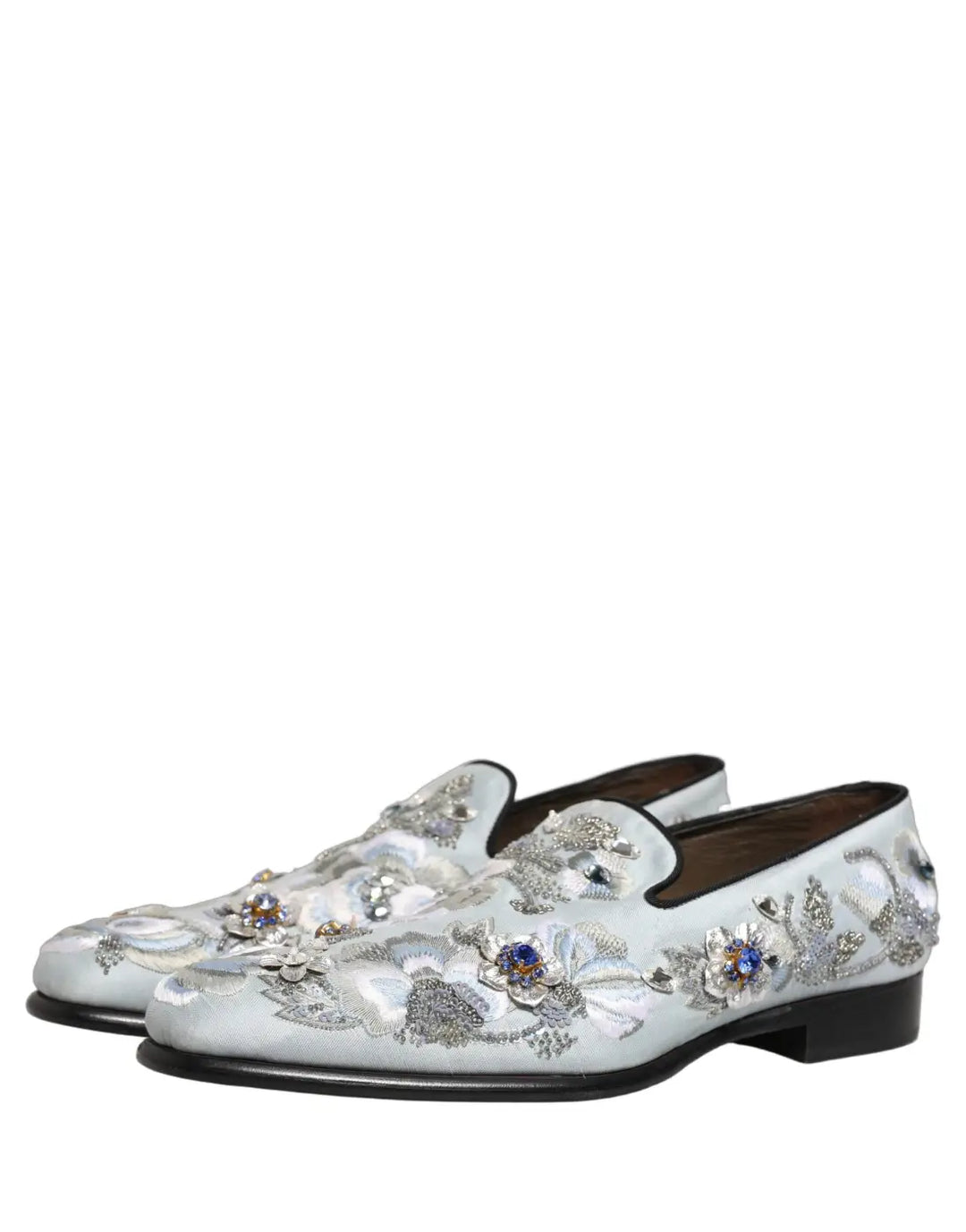 Dolce &amp; Gabbana White Floral Embellished Men Loafers Shoes