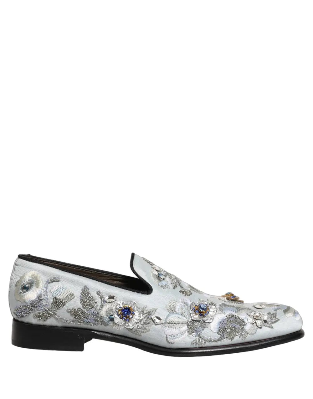 Dolce & Gabbana White Floral Embellished Men Loafers Shoes