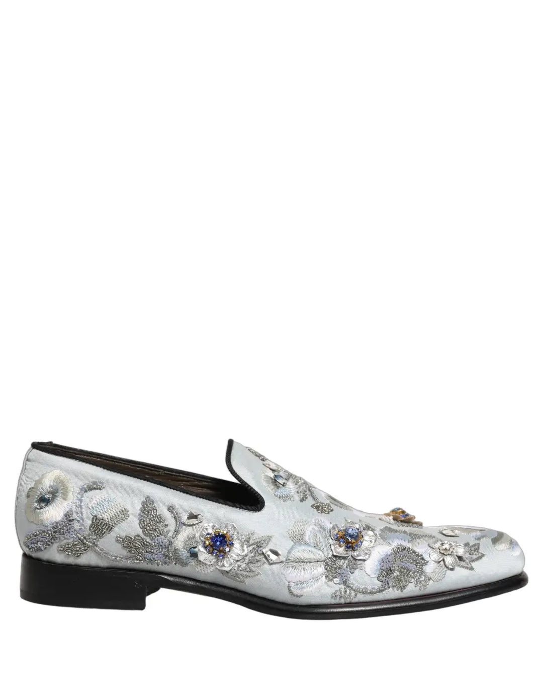 Dolce &amp; Gabbana White Floral Embellished Men Loafers Shoes
