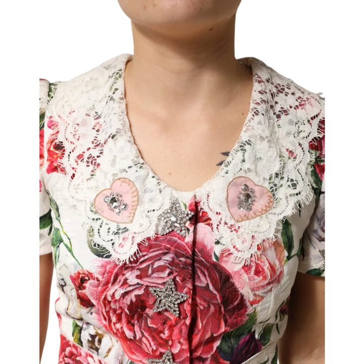 Dolce & Gabbana White Floral Embellished Sheath Mini Dress