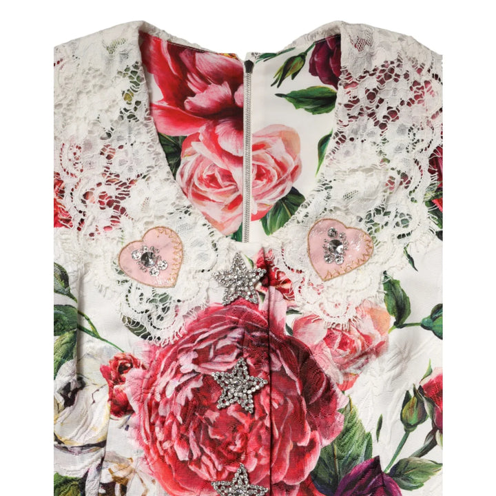 Dolce & Gabbana White Floral Embellished Sheath Mini Dress