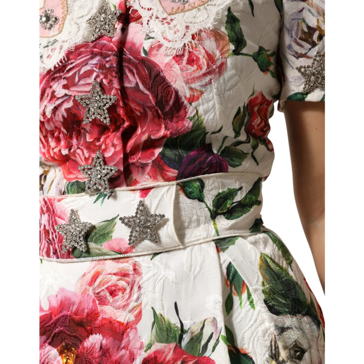 Dolce & Gabbana White Floral Embellished Sheath Mini Dress