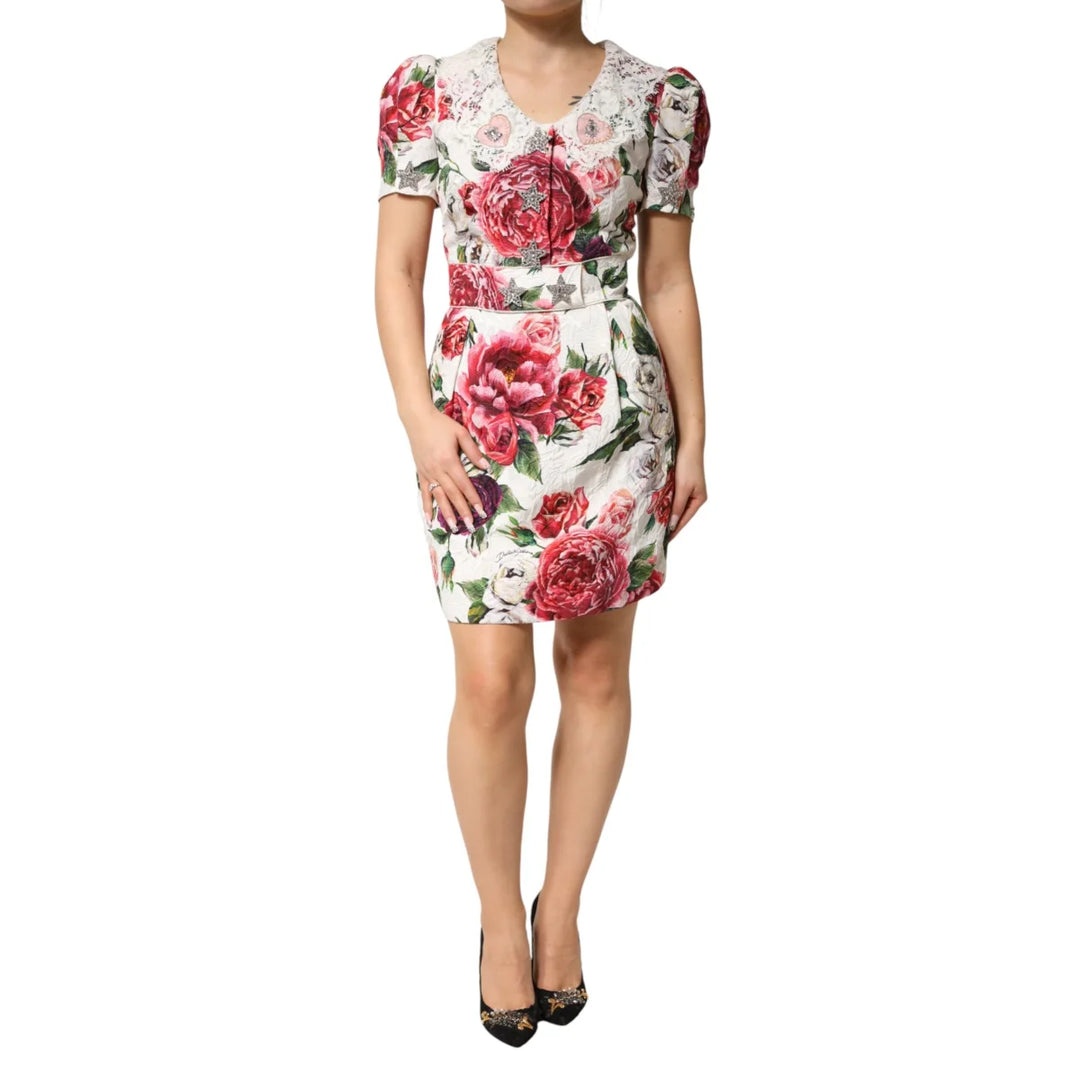Dolce & Gabbana White Floral Embellished Sheath Mini Dress