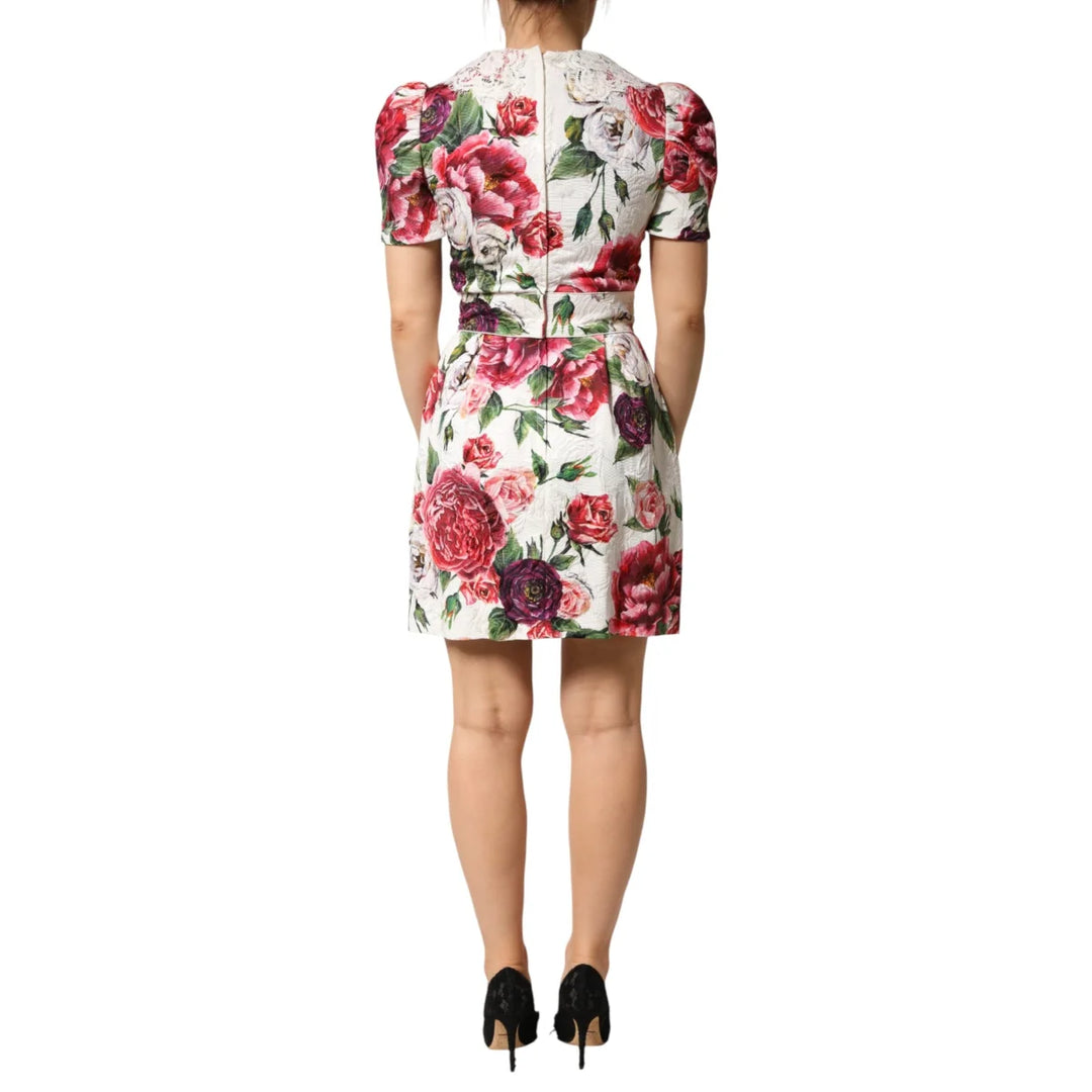 Dolce & Gabbana White Floral Embellished Sheath Mini Dress