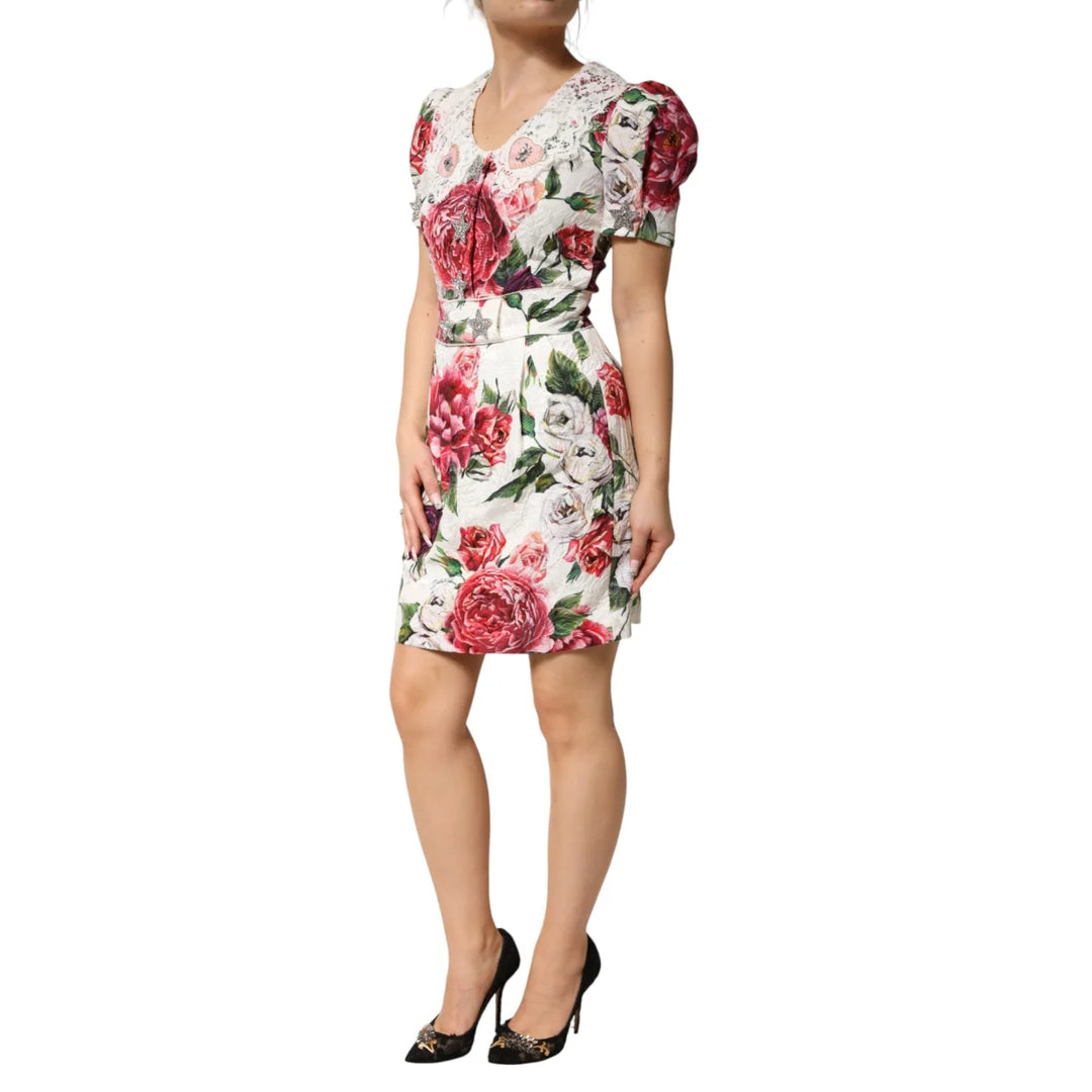 Dolce & Gabbana White Floral Embellished Sheath Mini Dress