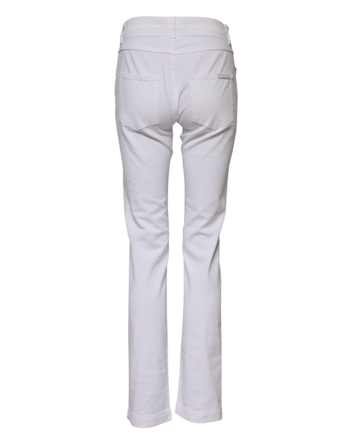 Dolce &amp; Gabbana White Floral Embroidery Girly Denim Jeans