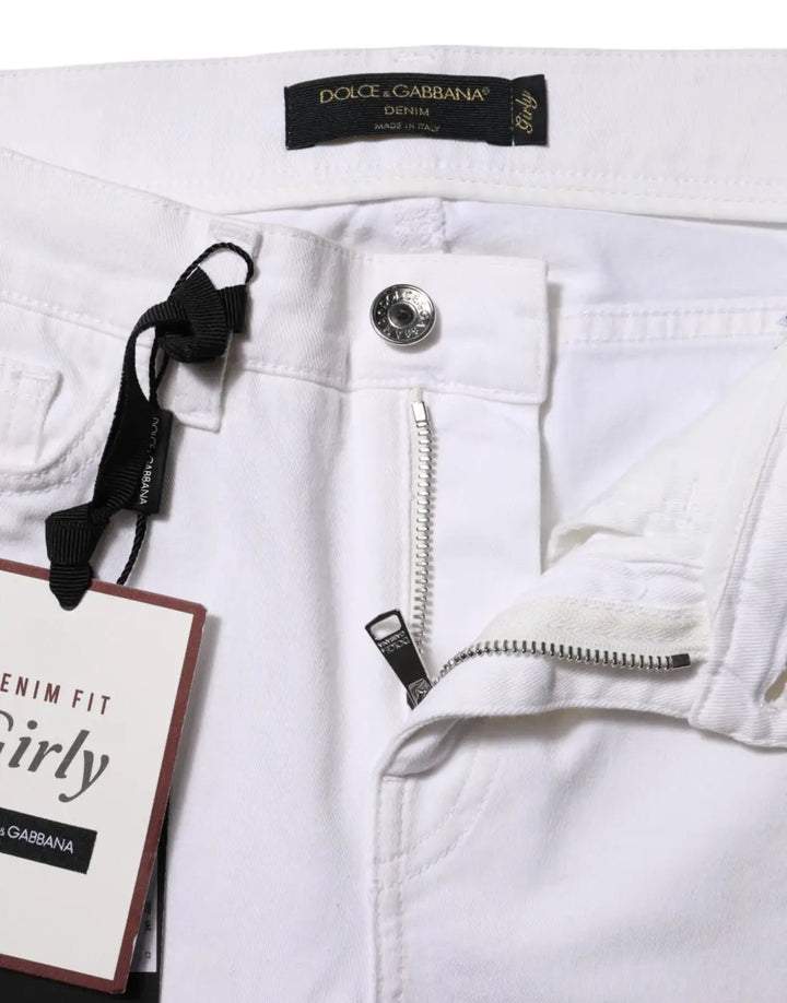 Dolce &amp; Gabbana White Floral Embroidery GIRLY Denim Jeans