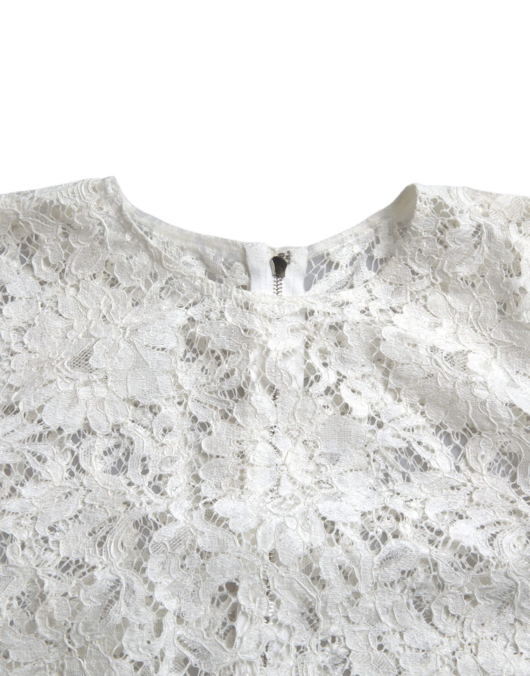 Dolce &amp; Gabbana - White Floral Lace Cotton Round Neck Blouse Top