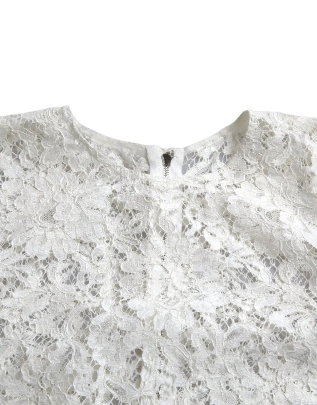 Dolce &amp; Gabbana White Floral Lace Cotton Round Neck Blouse Top