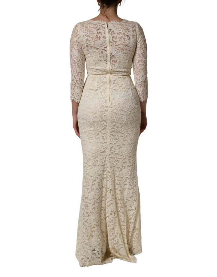 Dolce &amp; Gabbana Off White Floral Lace Sheath Maxi Dress