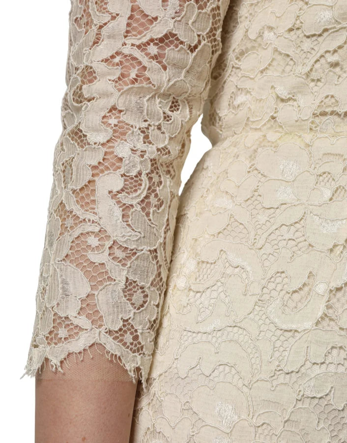 Dolce &amp; Gabbana Off White Floral Lace Sheath Maxi Dress