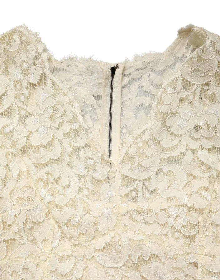 Dolce &amp; Gabbana Off White Floral Lace Sheath Maxi Dress