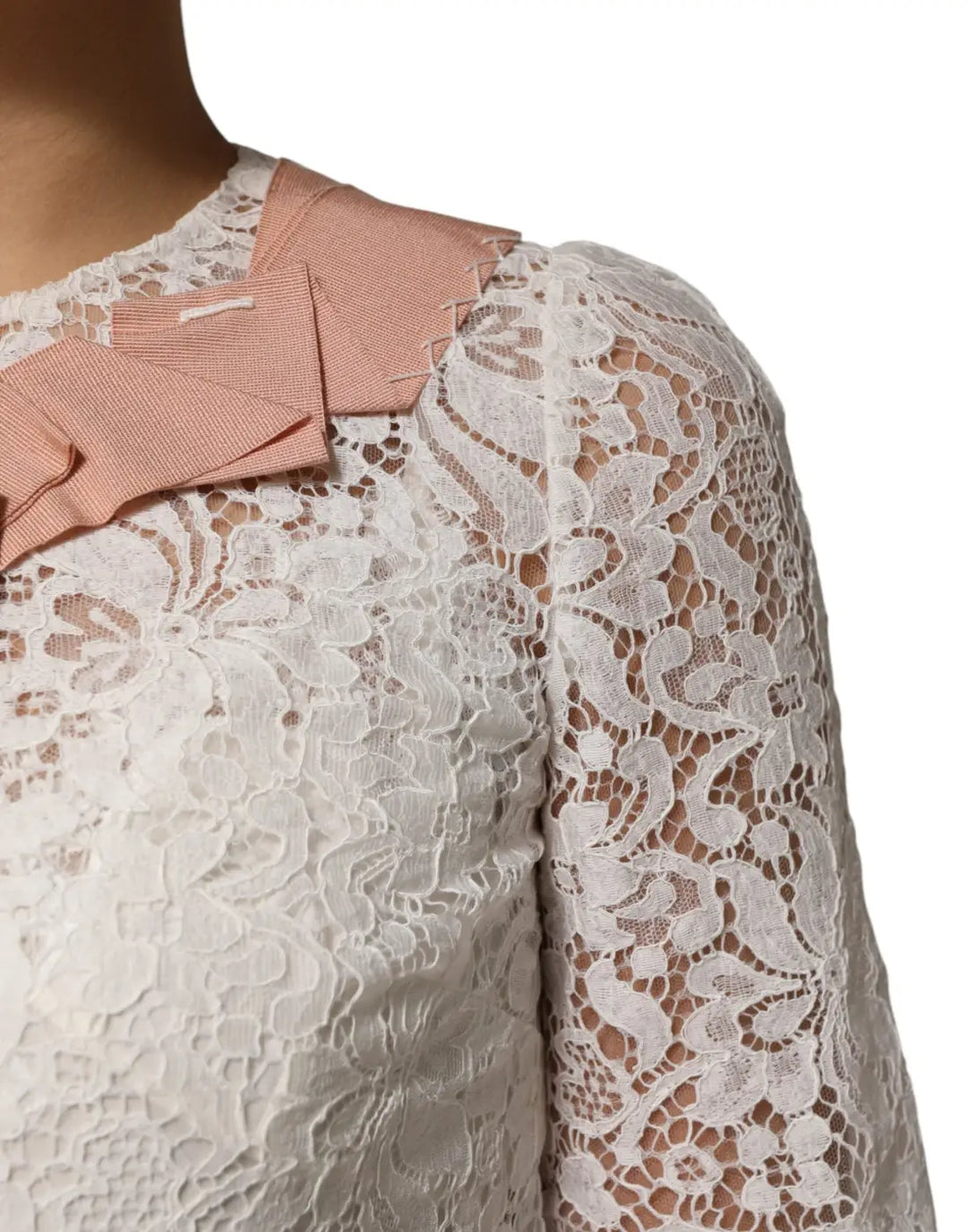 Dolce &amp; Gabbana White Floral Lace Short Sleeves Blouse Top