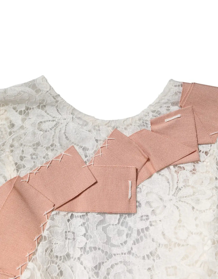 Dolce &amp; Gabbana White Floral Lace Short Sleeves Blouse Top