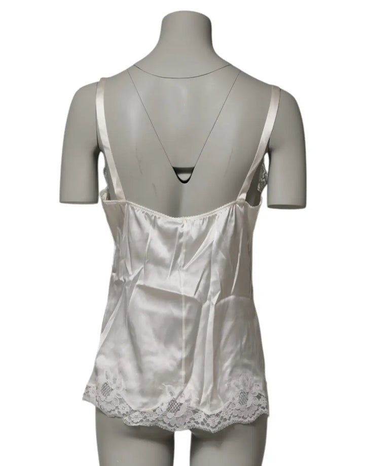 Dolce &amp; Gabbana Off White Floral Lace Tank Lingerie Top Underwear